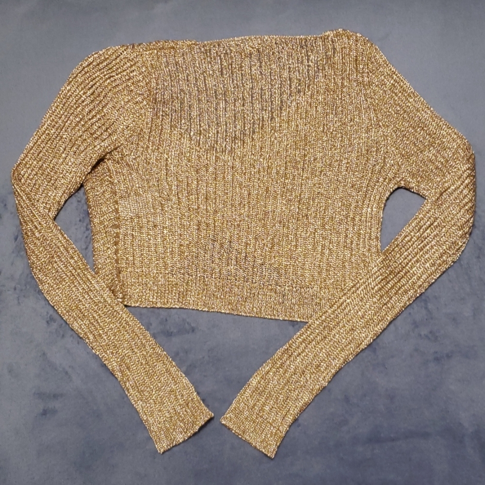 NWOT Ribbed Knit Metallic Crop Top - Picture 4 of 5